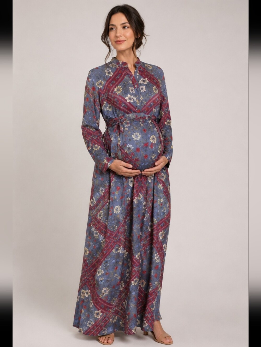 Pietro Brunelli Anne Maxi Shirt Dress Italian Maternity Floral Patchwork Medium